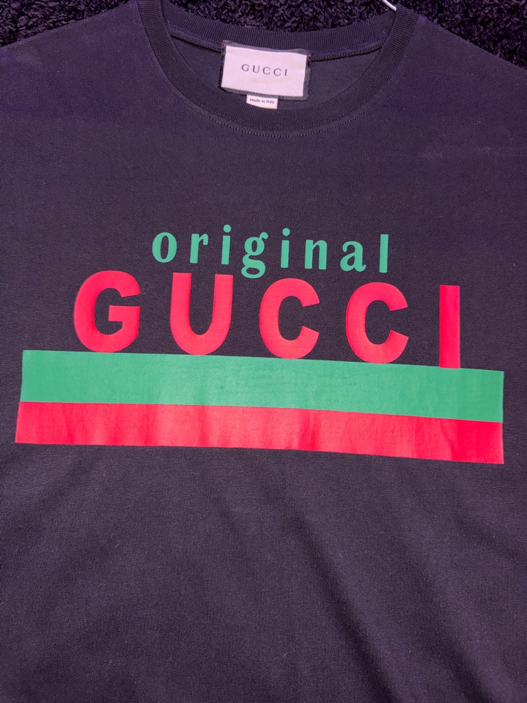 Gucci Black Tee With Red & Green Graphic